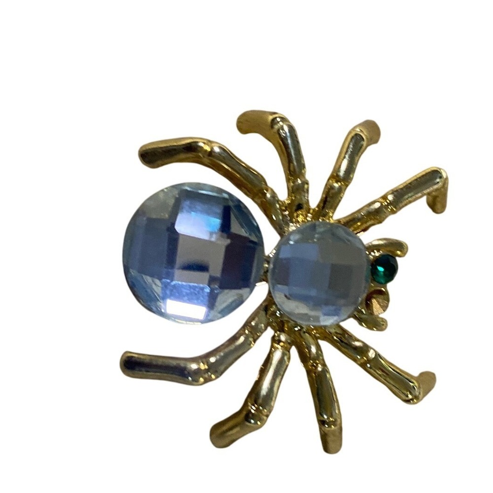 Spider Brooch Women Crystal Insect Gold Blue OS
